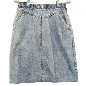 Bedford Fair Womens Denim Skirt Blue Size 10 Cotton Slash Pockets Made USA